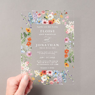 Wildflower Spring Meadow Garden Photo Wedding Boho Acrylic Invitations