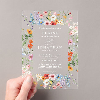 Wildflower Spring Meadow Garden Photo Wedding Boho Acrylic Invitations