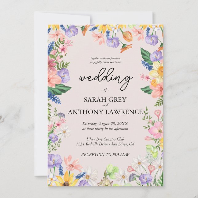 Wildflower Spring Photo Wedding Invitation (Front)