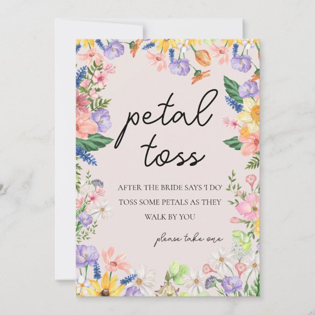 Wildflower Spring Wedding Petal Toss Sign Card (Front)