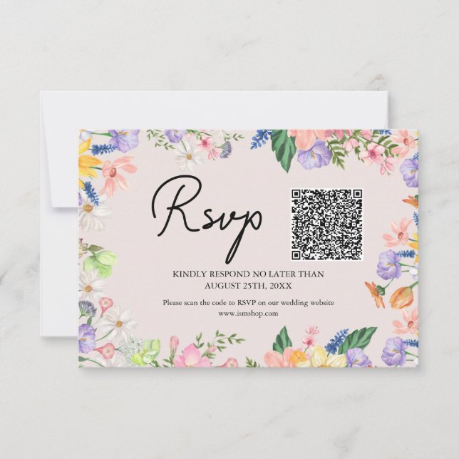 Wildflower Spring Wedding QR Code RSVP Card (Front)
