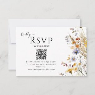 Wildflower Spring  Wedding QR code RSVP Card