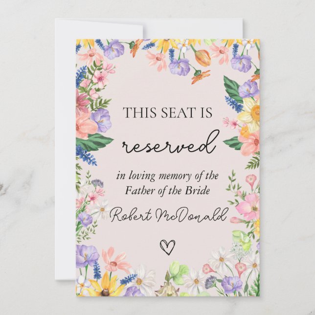 Wildflower Spring Wedding Reserved Seating Card (Front)