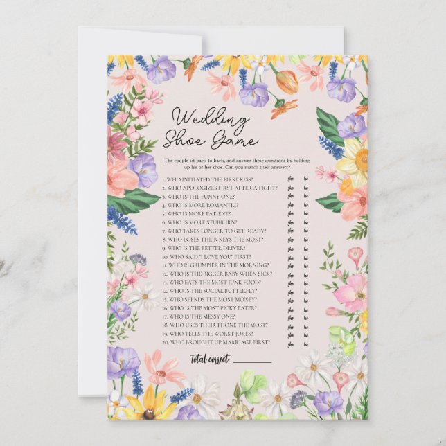 Wildflower Spring Wedding Shoe Game Card (Front)