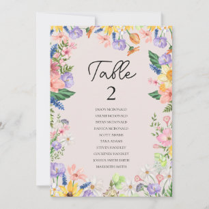 Wildflower Spring Wedding Table Seating Chart Card