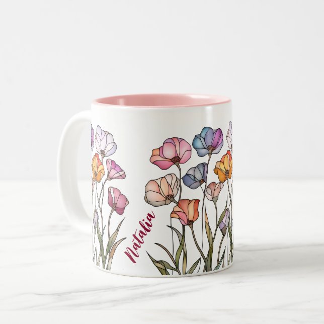 Wildflower Stained Glass Two-Tone Coffee Mug (Front Left)