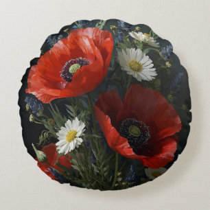 Wildflower Still Life – Cottagecore Realism Floral Round Pillow