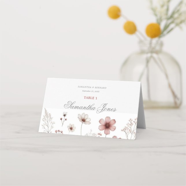 Wildflower summer minimalist seating chart place card (Front)