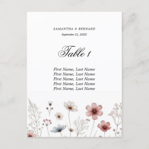 Wildflower summer minimalist seating chart postcard