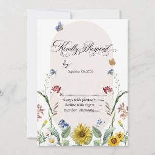 Wildflower Sunflower Butterflies RSVP  Invitation