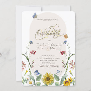 Wildflower Sunflower Butterflies Wedding Invitation
