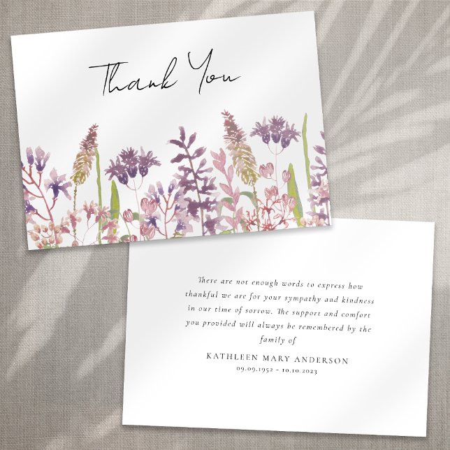 Wildflower Sympathy Funeral Thank You Card (Creator Uploaded)