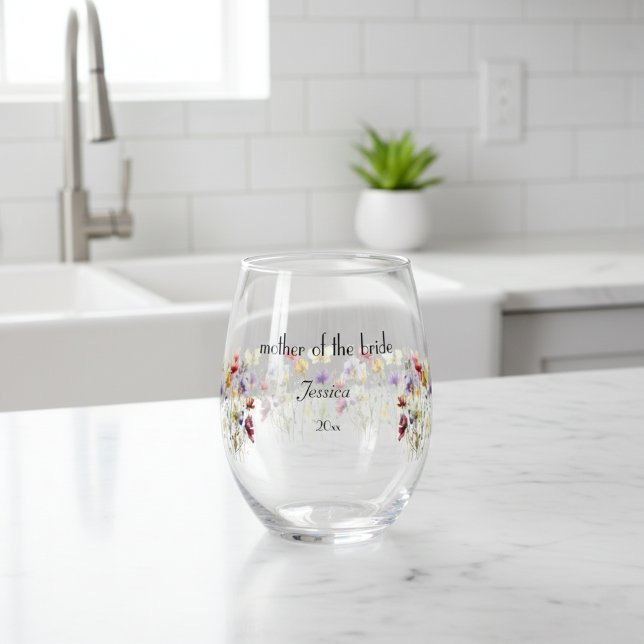  Wildflower Symphony: Vibrant Watercolor Art Stemless Wine Glass (Creator Uploaded)