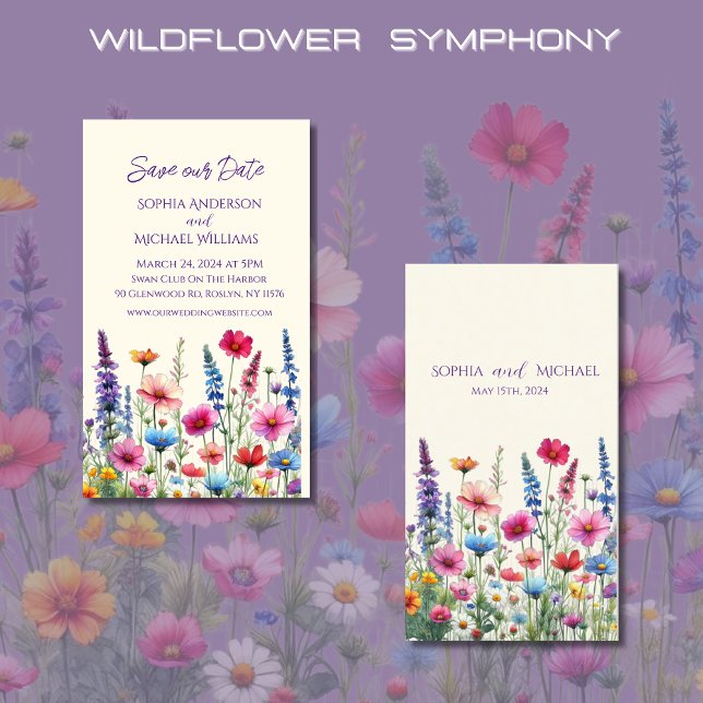 Wildflower Symphony Wedding-Save the Date- Business Card (Wildflower Symphony Wedding Save the Date-Colorful, Rustic, Country, Bohemian, Elegant)