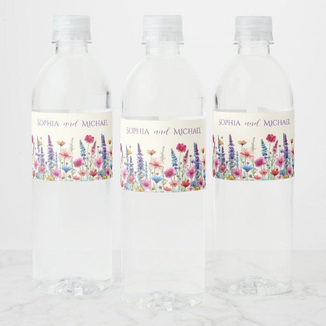 Wildflower Symphony-Wedding  Water Bottle Label (Bottles)