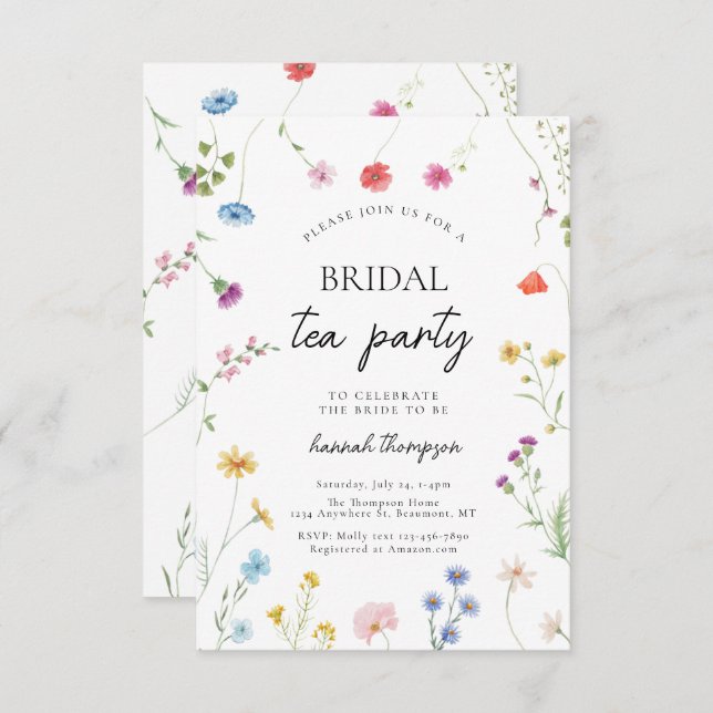 Wildflower Tea Party Bridal shower Invitation (Front/Back)