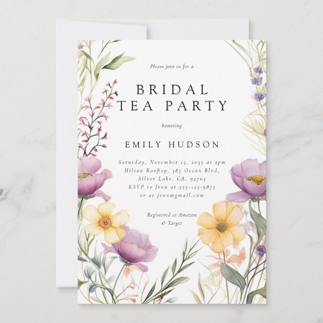Wildflower Tea Party Bridal Shower Invitation (Front)