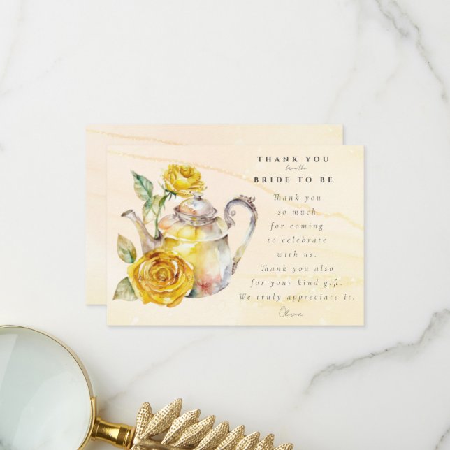 Wildflower tea party bridal shower  thank you card (Front/Back In Situ)