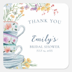 Wildflower Tea Party Floral Bridal Shower Square Sticker