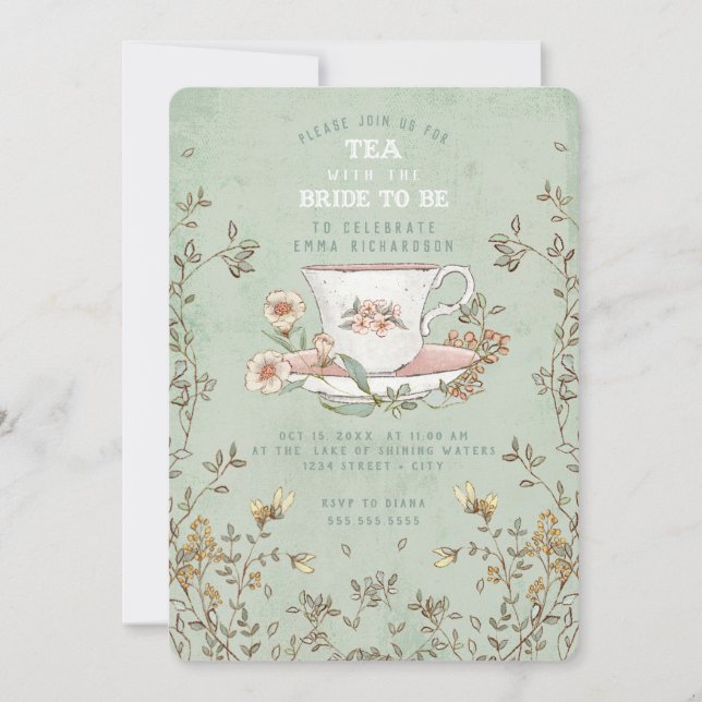 Wildflower Tea Party Sage Green Bridal Shower  Invitation (Front)