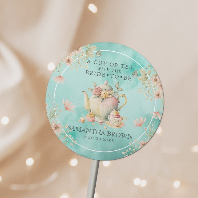 Wildflower Tea Party Teal Blue Bridal Shower Classic Round Sticker (Creator Uploaded)