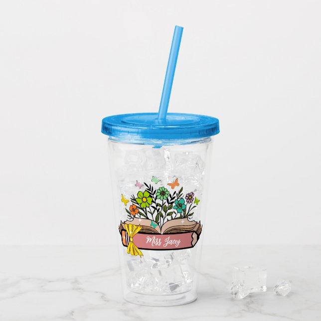 Wildflower Teacher Name, Personalized Teacher,gift Acrylic Tumbler (Back Ice)