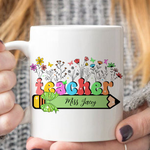 Wildflower Teacher Name Personalized, teacher gift Coffee Mug