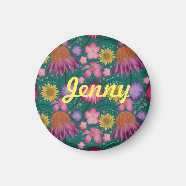 Wildflower Teal Floral Personalized Magnet (Front)