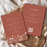 Wildflower Terracotta All in One QR Code Wedding Invitation<br><div class="desc">Celebrate your special day with this wildflower terracotta all in one QR code wedding invitation. Featuring a warm terracotta background, hand-painted watercolor wildflowers, and elegant modern typography, this design blends rustic bohemian charm with practical convenience. The integrated QR code allows guests to easily RSVP and access your wedding website instantly....</div>