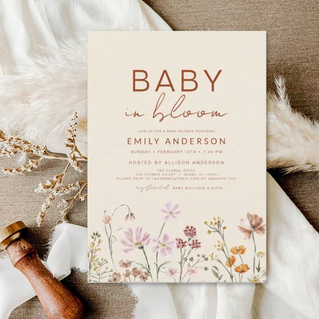 Wildflower Terracotta Baby in Bloom Baby Shower Invitation (Creator Uploaded)
