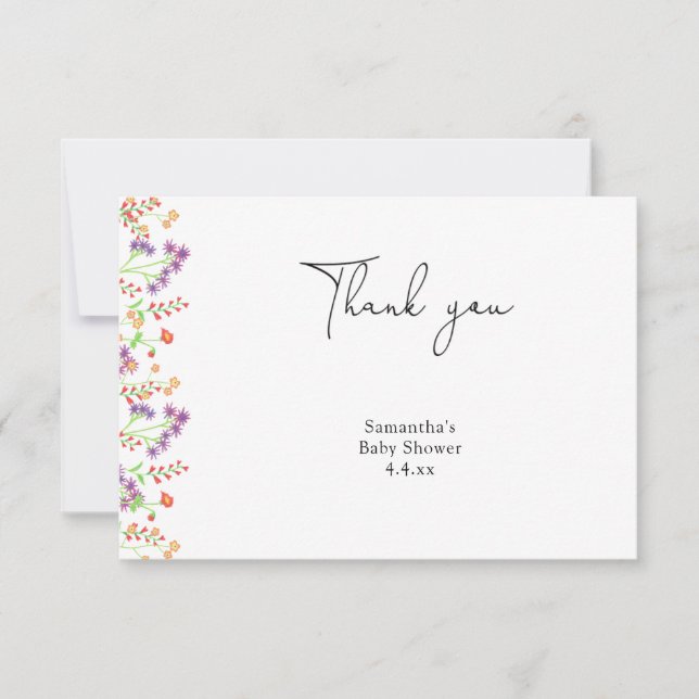 Wildflower thank you baby shower card (Front)