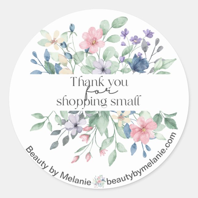 Wildflower Thank You for Shopping Small Round Stic Classic Round Sticker (Front)