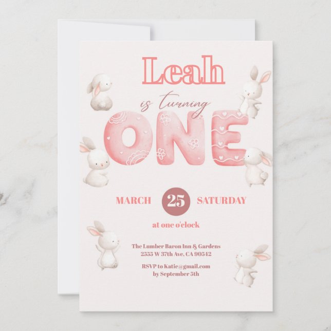 Wildflower Theme Girl 1st Birthday Invitation (Front)