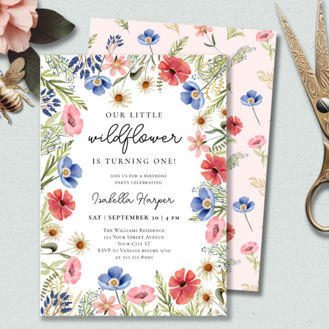 Wildflower Theme Girl 1st Birthday Invitation (Creator Uploaded)