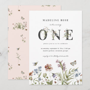Wildflower Theme Girl 1st Birthday Invitation