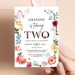 Wildflower Theme Girl 2nd Birthday Invitation