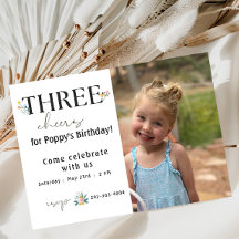 Wildflower Third Birthday Invitation