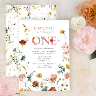 Wildflower Turning One 1st Birthday Floral Girl Invitation