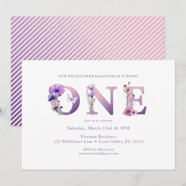 Wildflower Turning One Birthday Invitation (Front/Back)