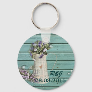 wildflower turquoise barn wood country wedding keychain