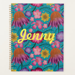 Wildflower Turquoise Floral Personalized Planner