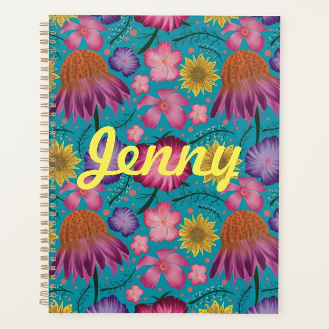 Wildflower Turquoise Floral Personalized Planner (Front)