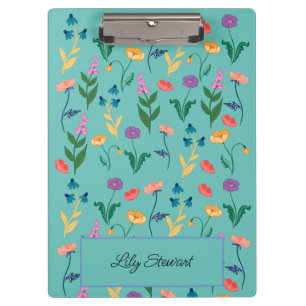 Wildflower Turquoise Personalized Clipboard