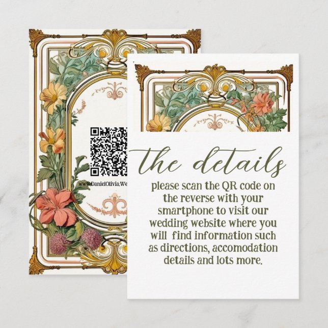Wildflower Victorian Ornate Border Wedding Enclosure Card (Front/Back)