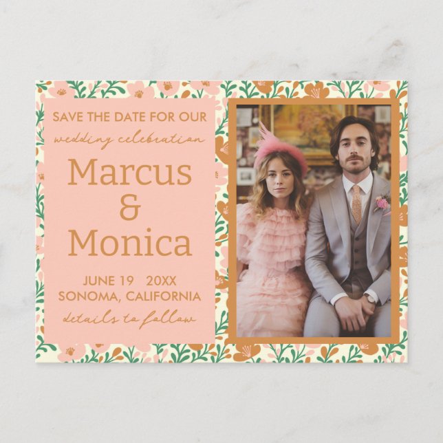 Wildflower Vines Custom Photo Save the Date  Postcard (Front)