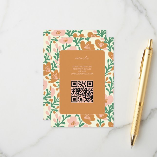 Wildflower Vines Pink Green Custom WEDDING  Enclosure Card (Front/Back In Situ)