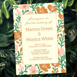 Wildflower Vines Pink Green Custom WEDDING Invitation