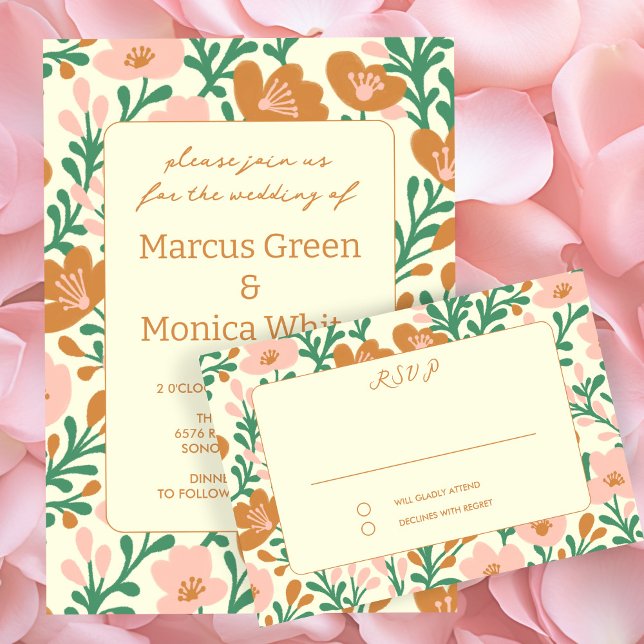 Wildflower Vines Pink Green Custom WEDDING  RSVP Card (Wildflower Vines Pink Green Custom WEDDING RSVP Card
)