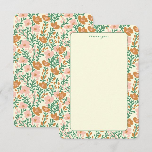 Wildflower Vines Pink Green Elegant Floral Custom Thank You Card (Front/Back)