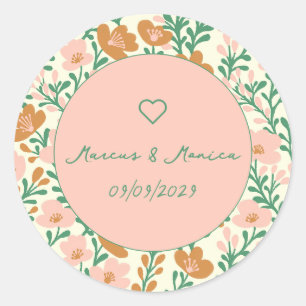 Wildflower Vines Pink Green Elegant Wedding Custom Classic Round Sticker